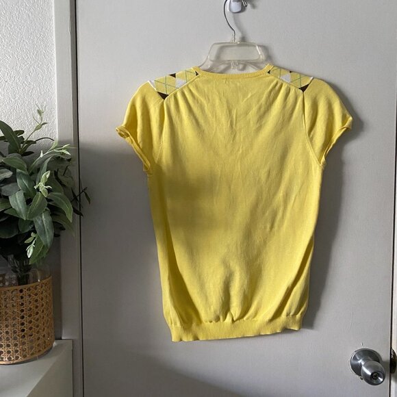 ☀️ J CREW Yellow Argyle Sweater Vest Small Y2K Preppy School Casual Girl Cute - Picture 4 of 7